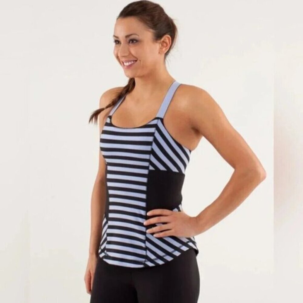 Lululemon Work It Out Tank Top Size 4 Purple Stripe Gym activewear Pilates Yoga